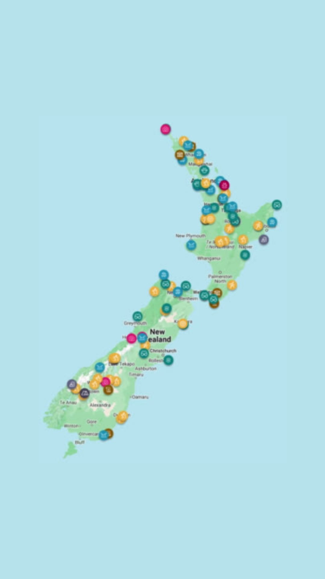 The NZ Road Trip Adventure Guide map open on a phone