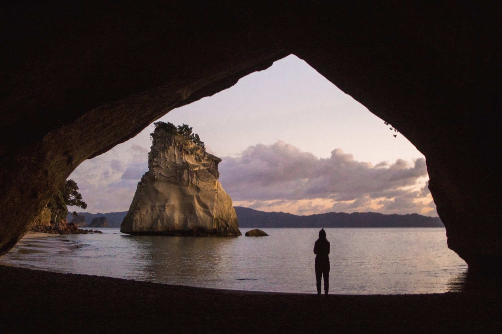 Sunrise at Cathedral Cove on a winter morning